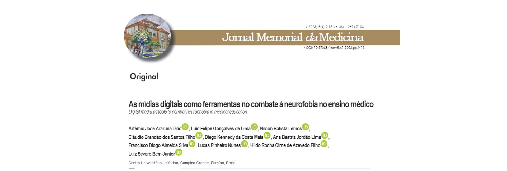 Pesquisa desenvolvida por alunos do curso de medicina &eacute; publicada em Jornal Memorial da Medicina da UFPE